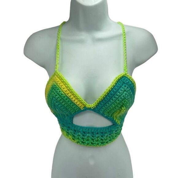 Napper Womens Crochet crop Top Peek A Boo Handmade halter Medium New - Picture 2 of 8